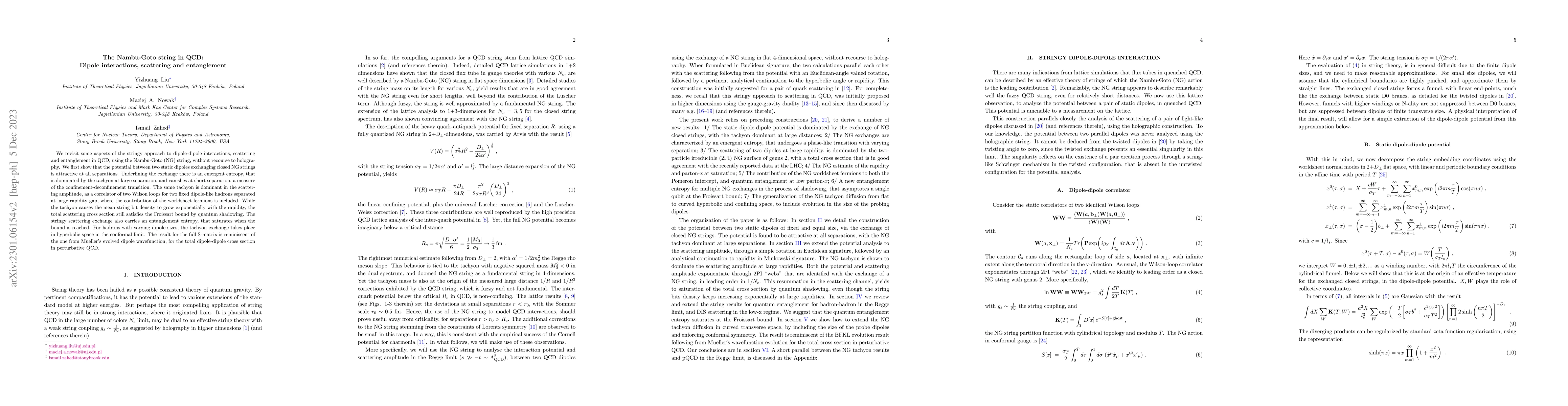 Thumbnail for The Nambu-Goto string in QCD: Dipole interactions, scattering and
  entanglement