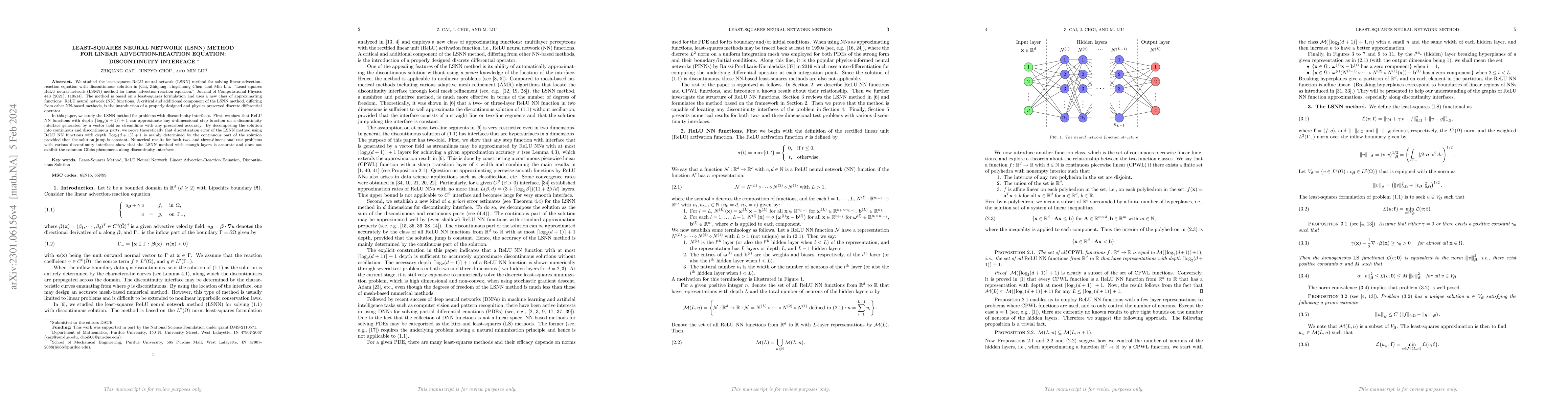 Thumbnail for Least-Squares Neural Network (LSNN) Method For Linear Advection-Reaction
  Equation: Discontinuity Interface