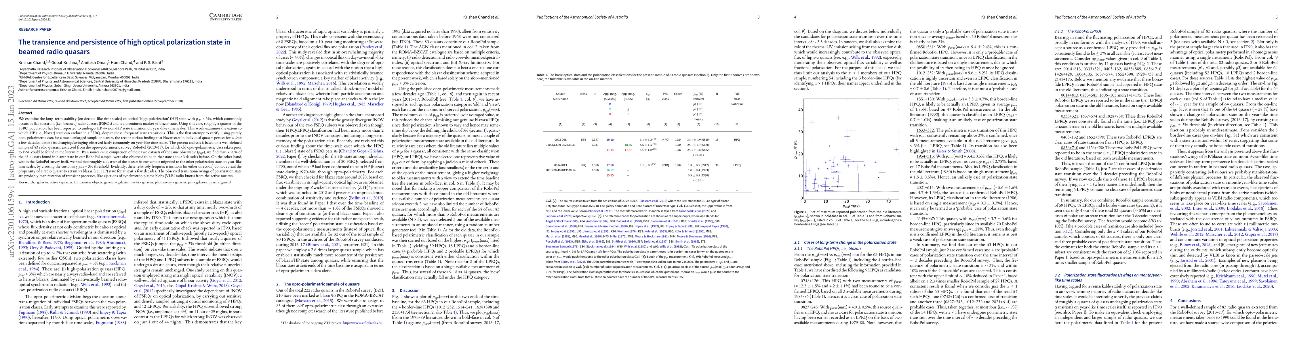 Thumbnail for The transience and persistence of high optical polarization state in
  beamed radio quasars