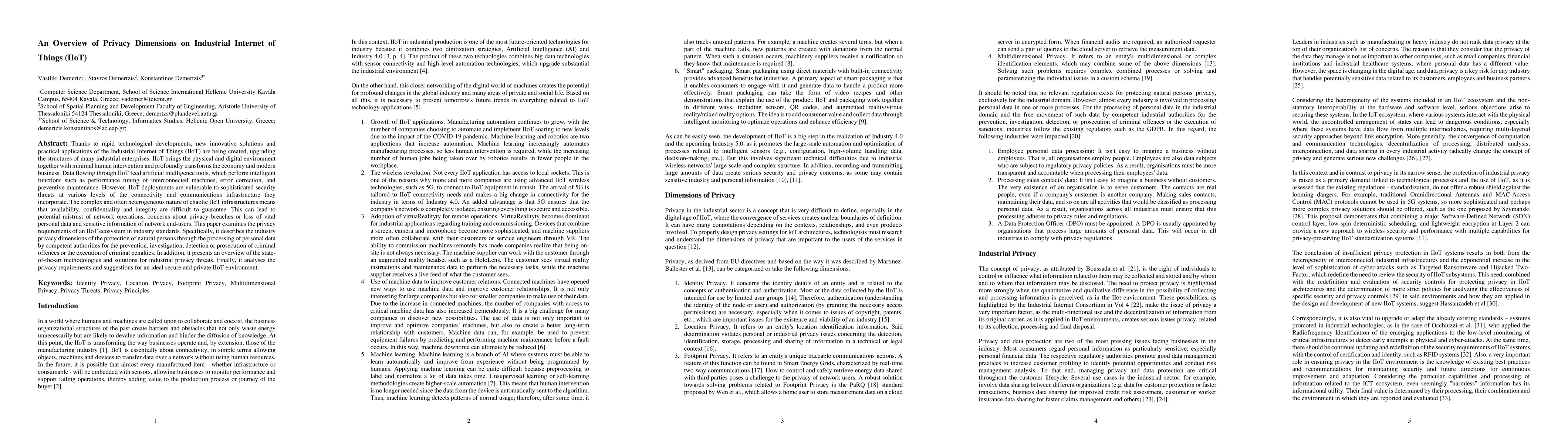 Thumbnail for An Overview of Privacy Dimensions on Industrial Internet of Things
  (IIoT)