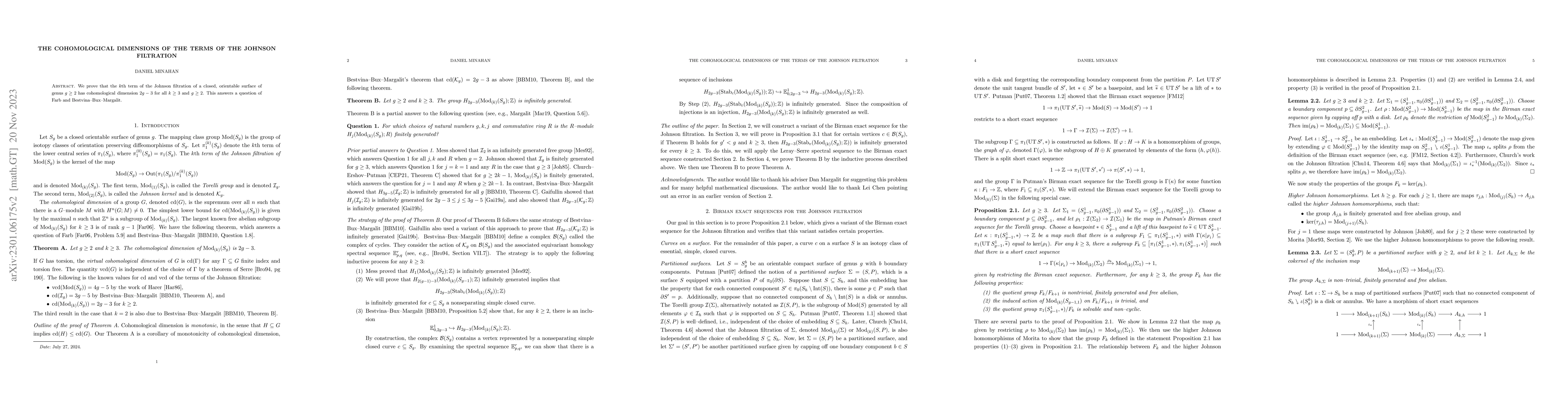Thumbnail for The cohomological dimension of the terms of the Johnson filtration
