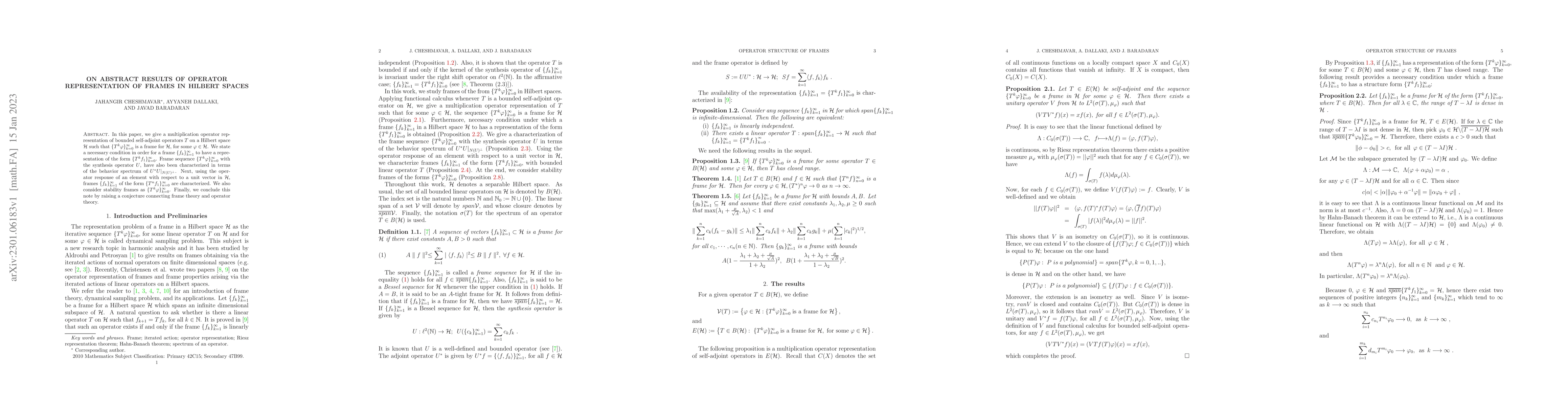 Thumbnail for On abstract results of operator representation of frames in Hilbert
  spaces