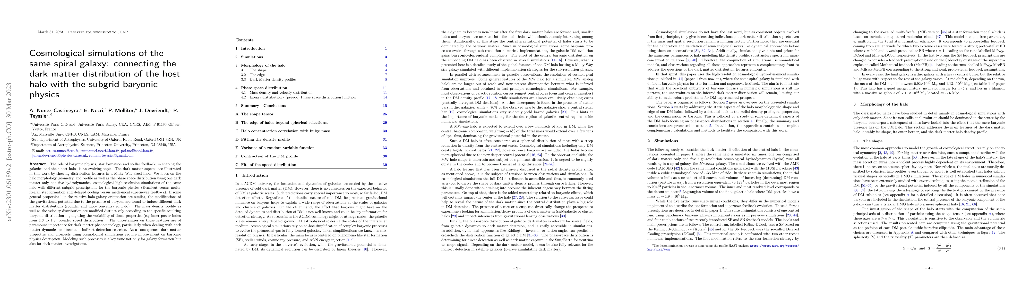 Thumbnail for Cosmological simulations of the same spiral galaxy: connecting the dark
  matter distribution of the host halo with the subgrid baryonic physics