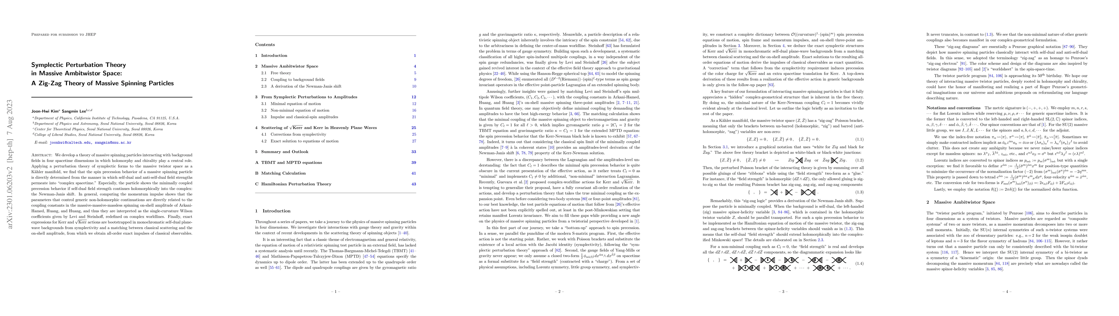 Thumbnail for Symplectic Perturbation Theory in Massive Ambitwistor Space: A Zig-Zag
  Theory of Massive Spinning Particles