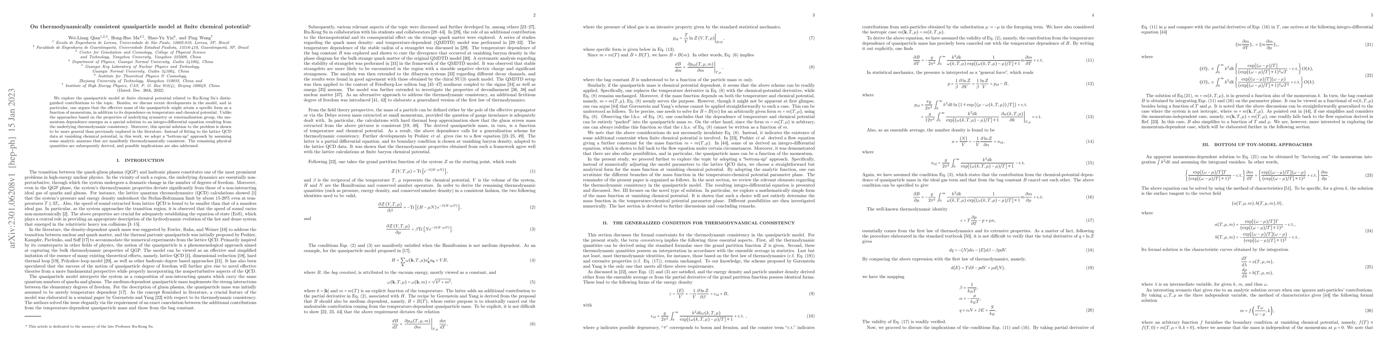 Thumbnail for On thermodynamically consistent quasiparticle model at finite chemical
  potential