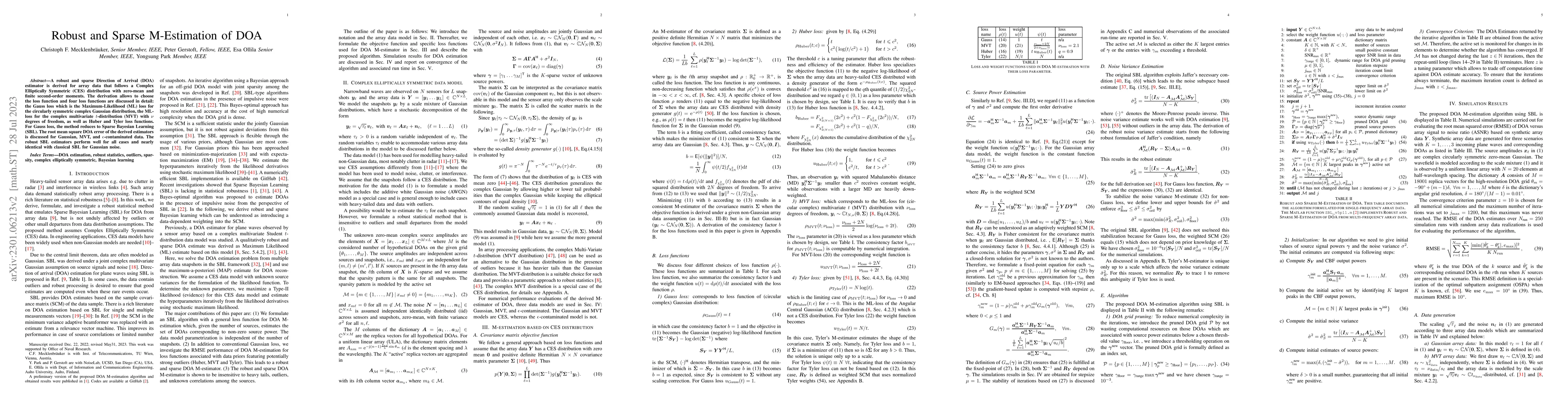Thumbnail for Robust and Sparse M-Estimation of DOA