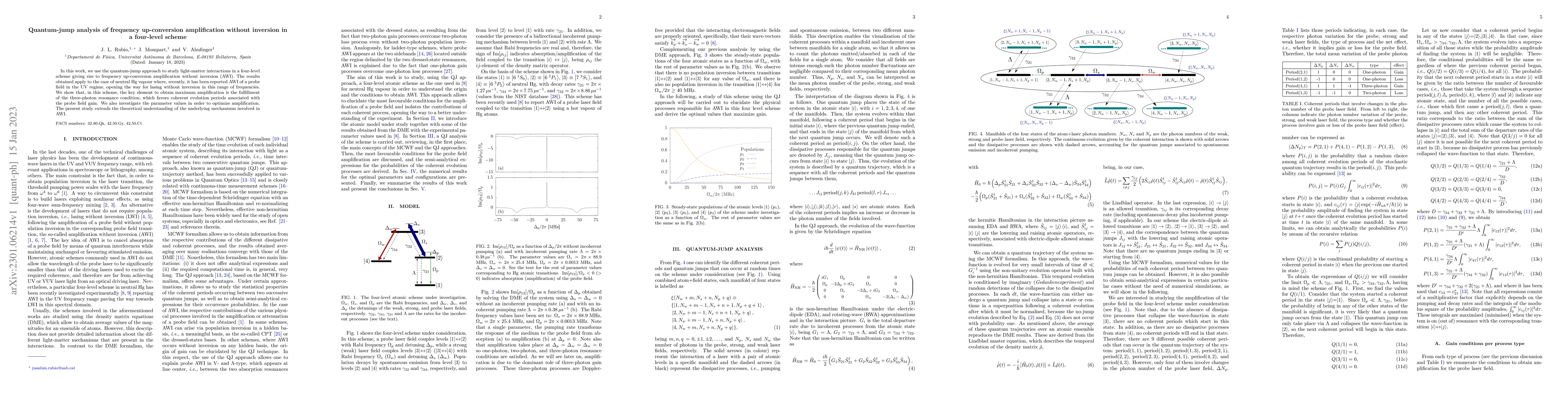 Thumbnail for Quantum-jump analysis of frequency up-conversion amplification without
  inversion in a four-level scheme