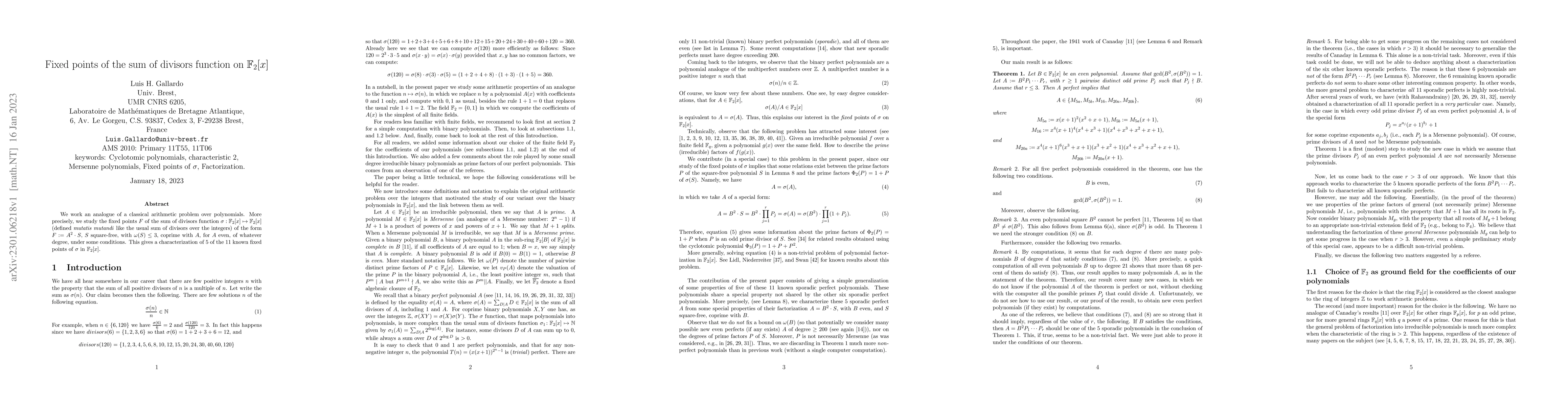 Thumbnail for Fixed points of the sum of divisors function on $F_2[x]$