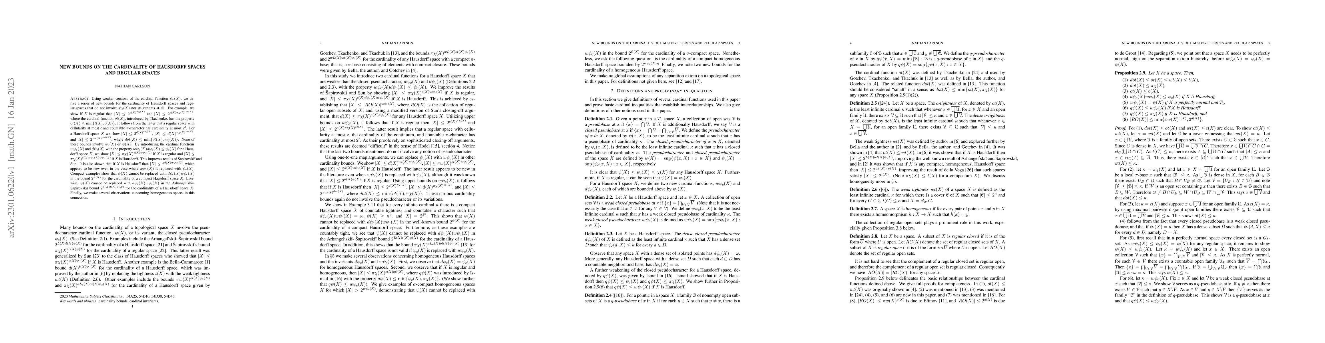 Thumbnail for New bounds on the cardinality of Hausdorff spaces and regular spaces