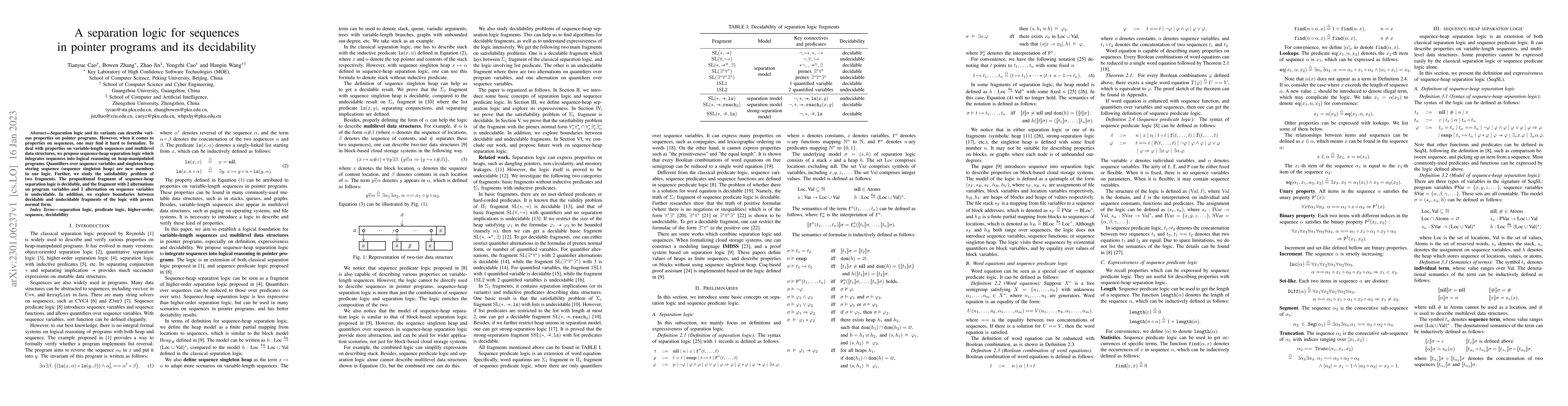 Thumbnail for A separation logic for sequences in pointer programs and its
  decidability