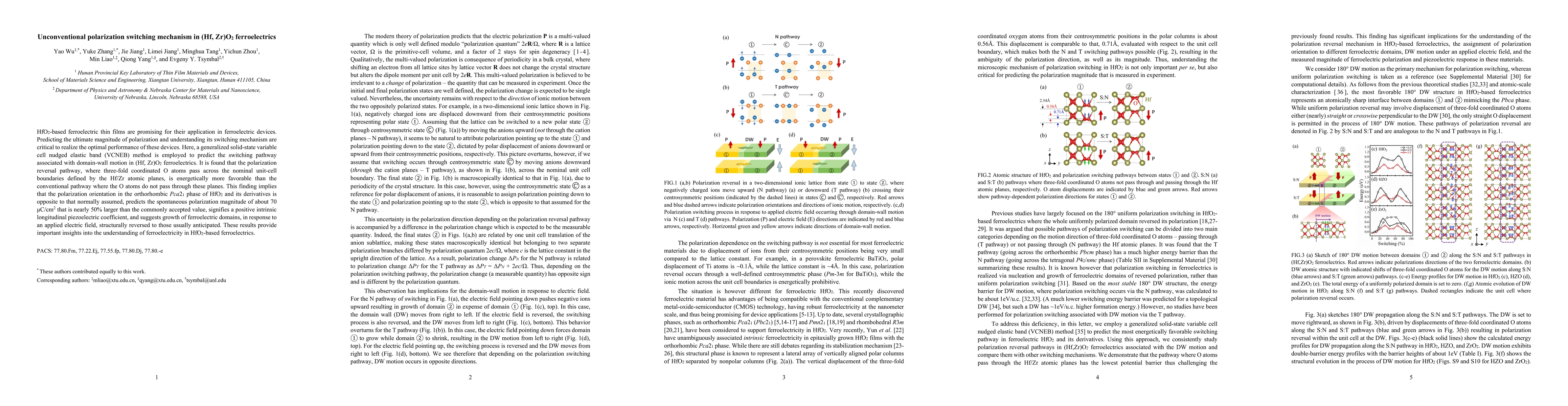 Thumbnail for Unconventional polarization switching mechanism in (Hf, Zr)O2
  ferroelectrics