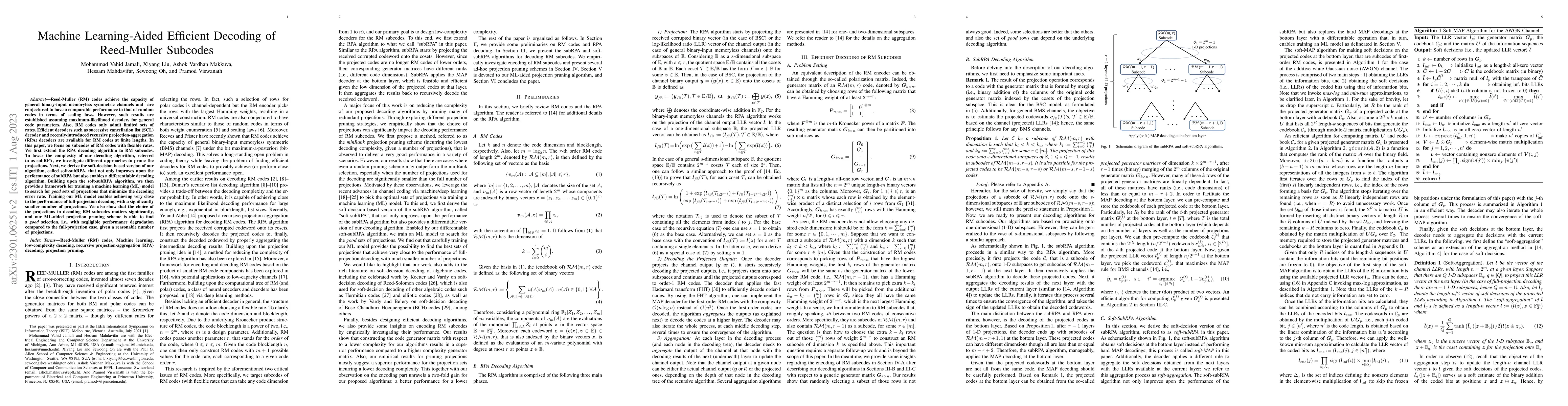 Thumbnail for Machine Learning-Aided Efficient Decoding of Reed-Muller Subcodes