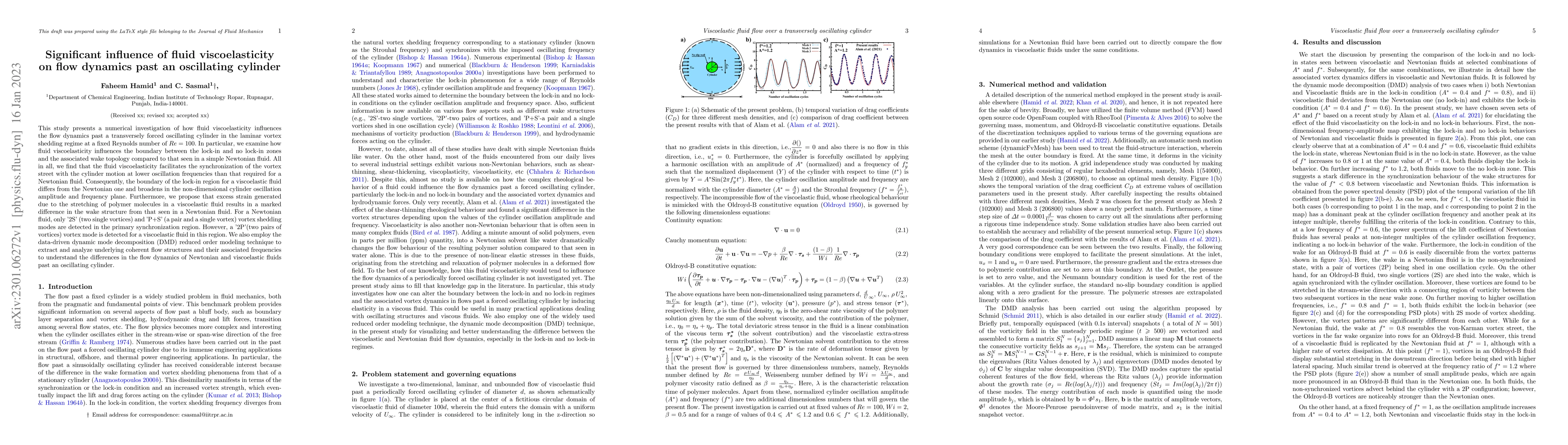 Thumbnail for Significant influence of fluid viscoelasticity on flow dynamics past an
  oscillating cylinder