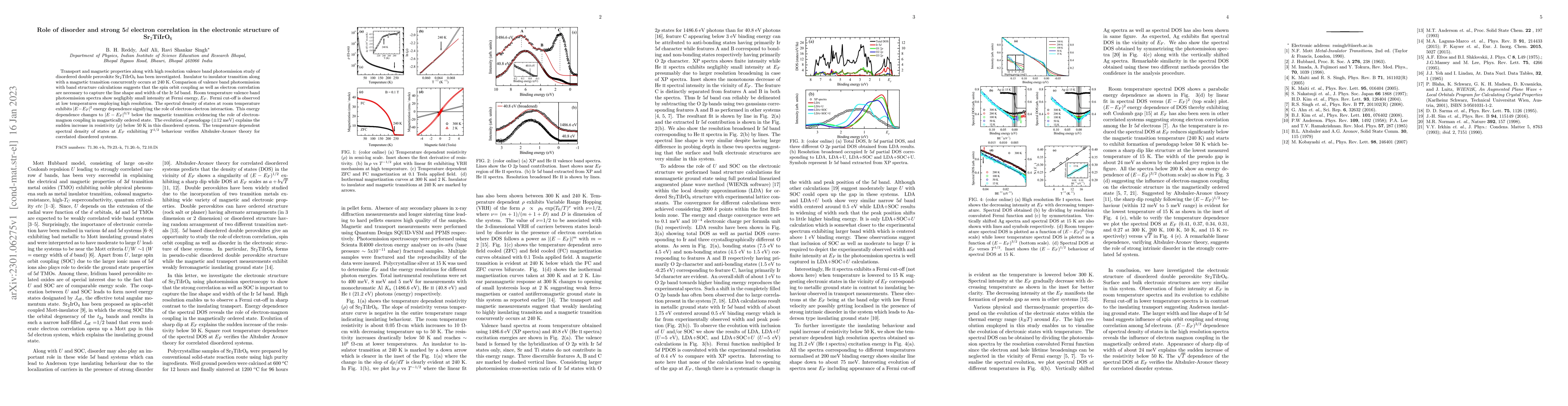 Thumbnail for Role of disorder and strong 5$d$ electron correlation in the electronic
  structure of Sr2TiIrO6