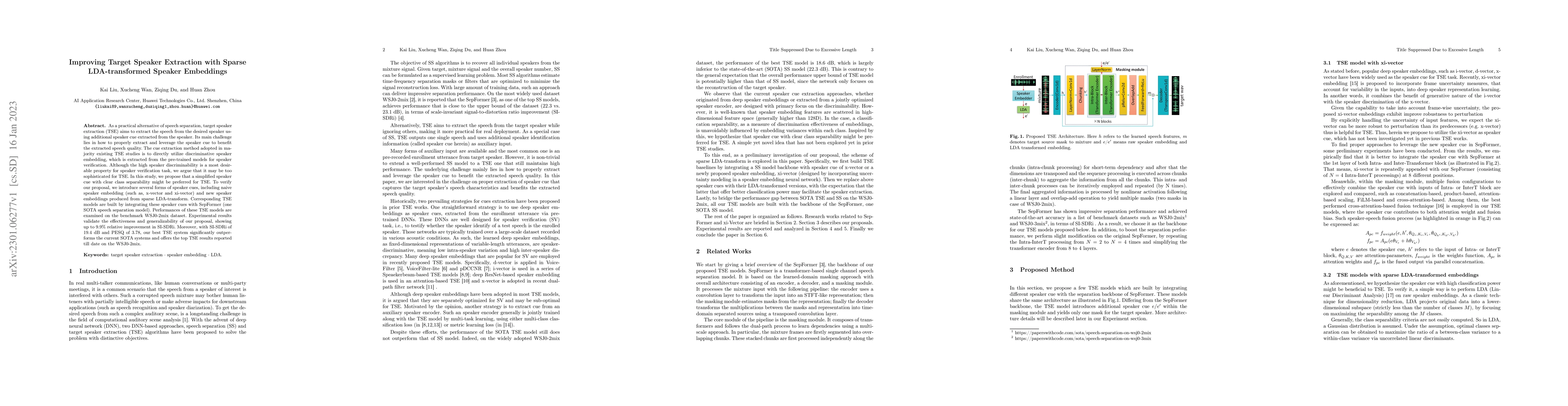 Thumbnail for Improving Target Speaker Extraction with Sparse LDA-transformed Speaker
  Embeddings