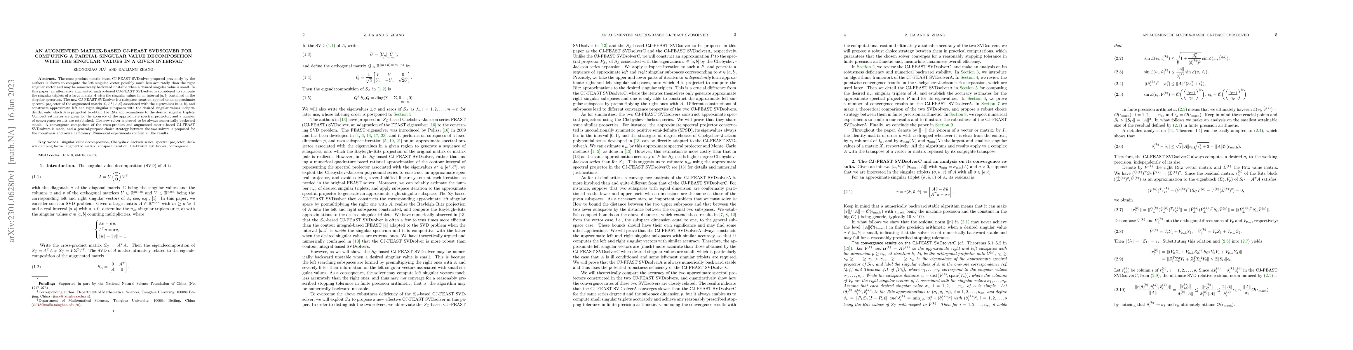 Thumbnail for An augmented matrix-based CJ-FEAST SVDsolver for computing a partial
  singular value decomposition with the singular values in a given interval