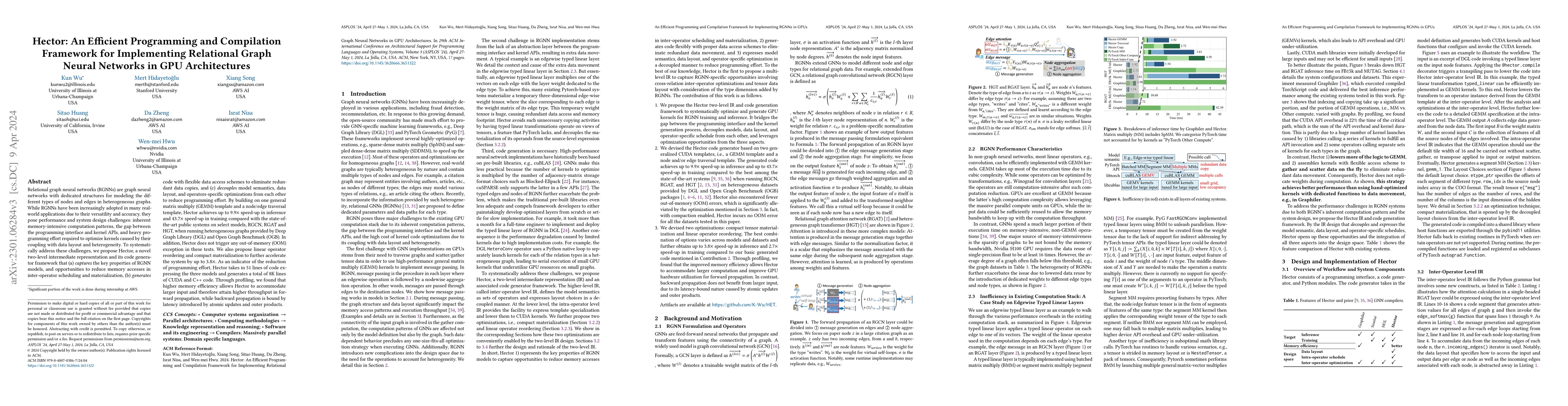 Thumbnail for Hector: An Efficient Programming and Compilation Framework for
  Implementing Relational Graph Neural Networks in GPU Architectures