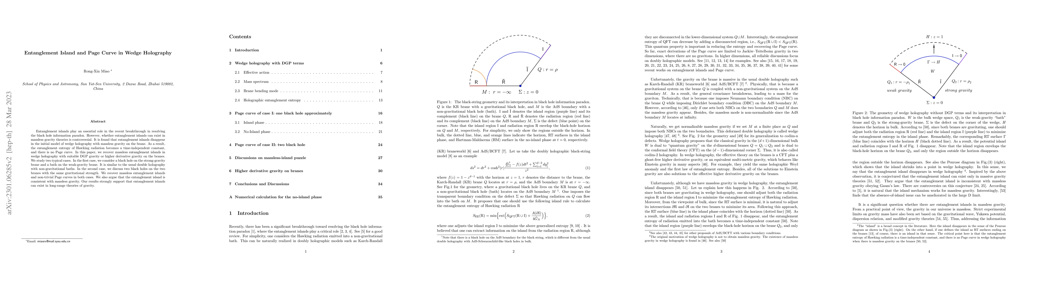Thumbnail for Entanglement Island and Page Curve in Wedge Holography
