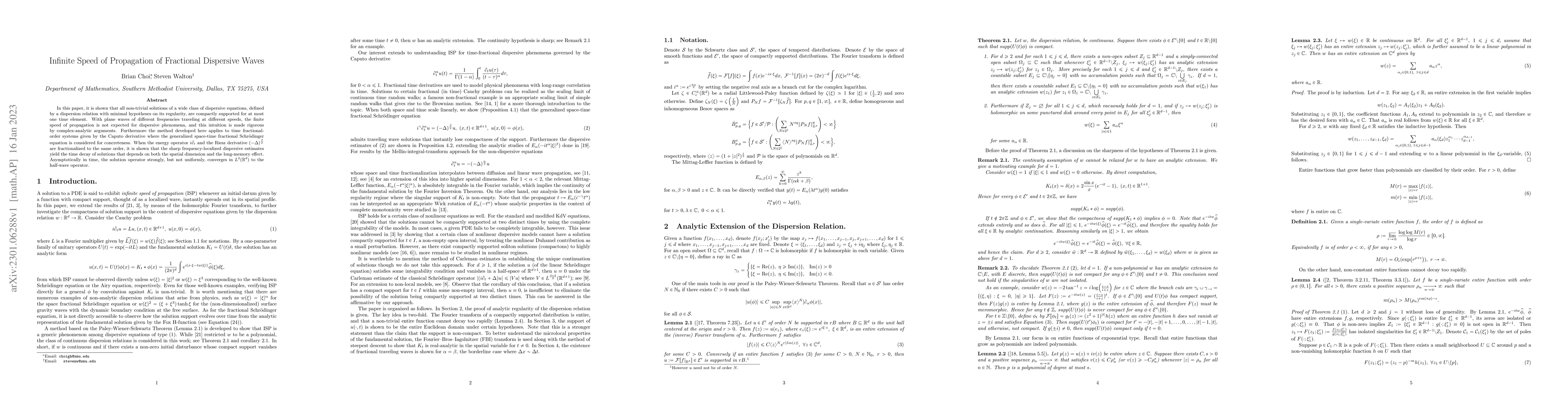 Thumbnail for Infinite Speed of Propagation of Fractional Dispersive Waves