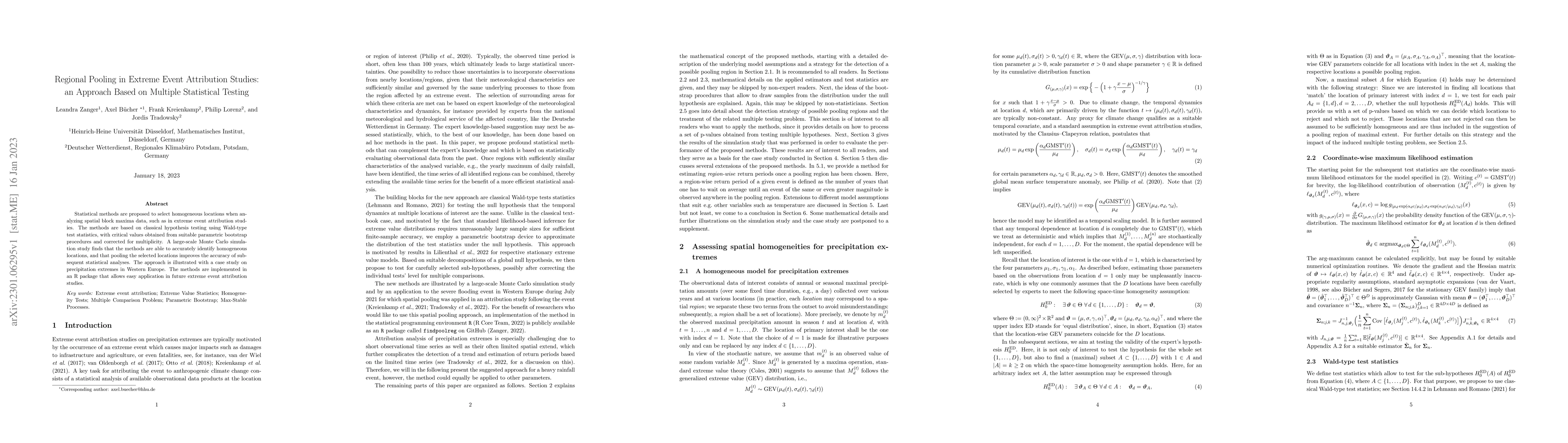 Thumbnail for Regional Pooling in Extreme Event Attribution Studies: an Approach Based
  on Multiple Statistical Testing
