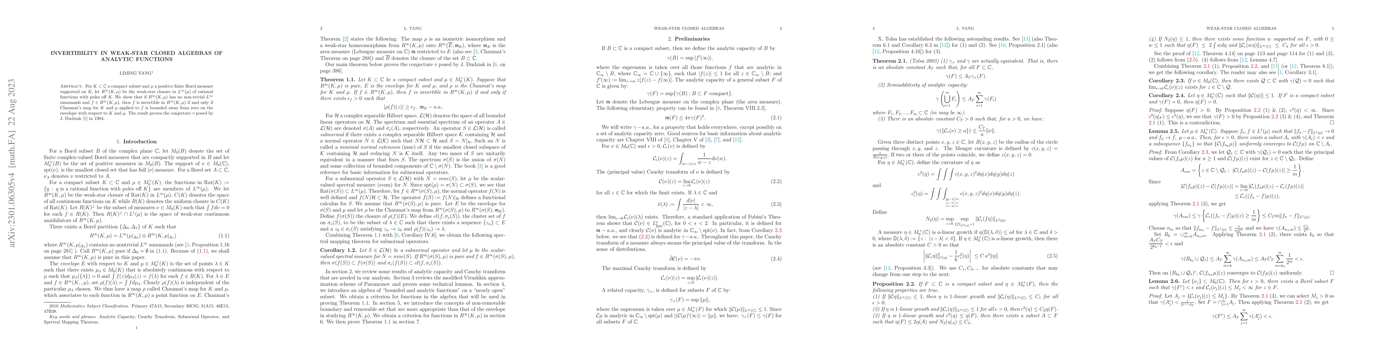 Thumbnail for Invertibility in Weak-Star Closed Algebras of Analytic Functions