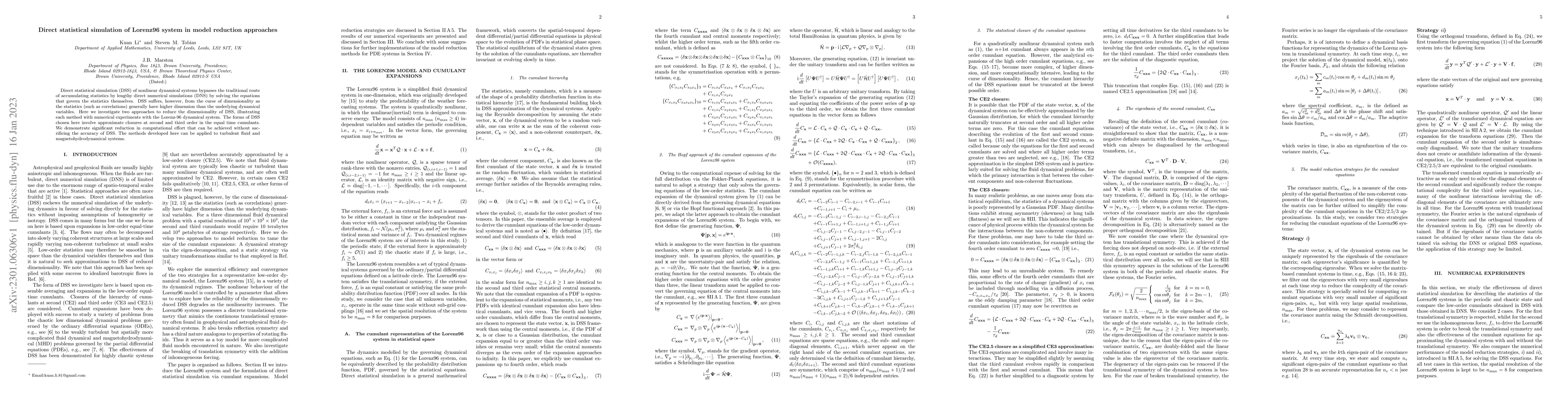 Thumbnail for Direct statistical simulation of Lorenz96 system in model reduction
  approaches