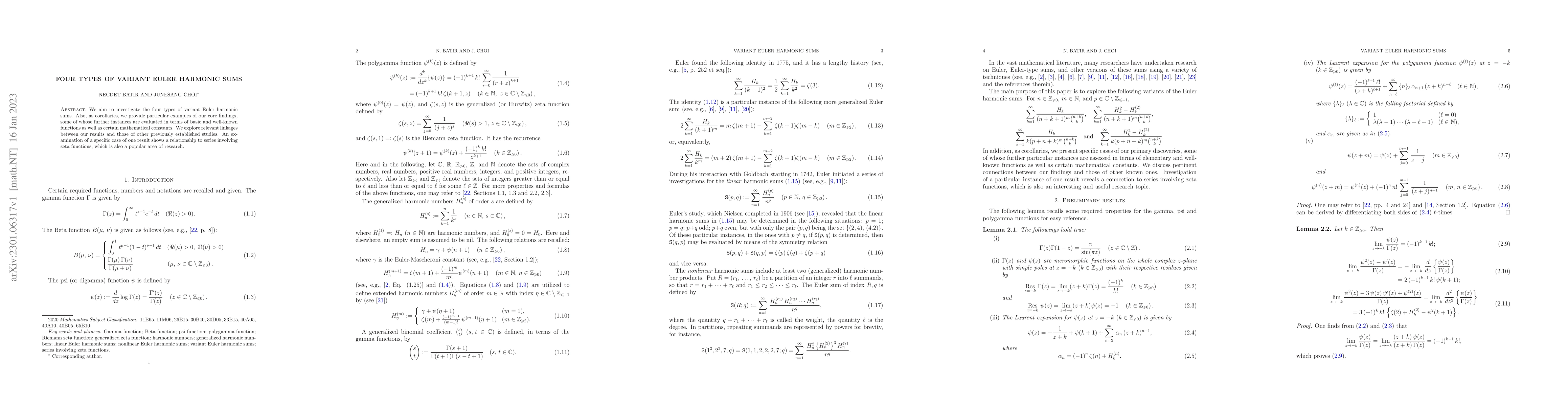 Thumbnail for Four types of variant Euler harmonic sums