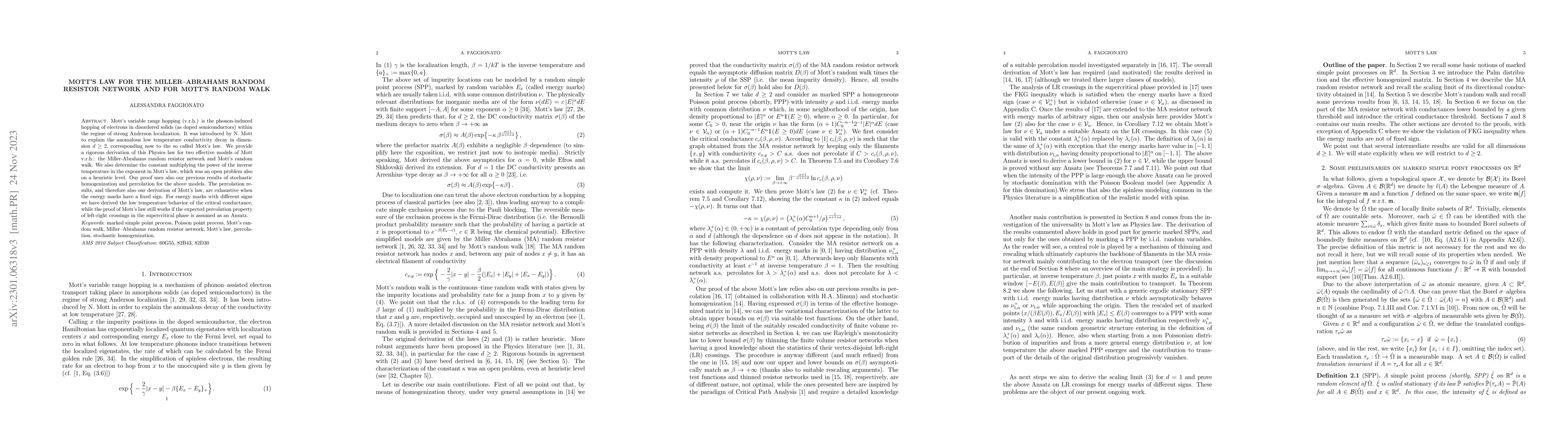 Thumbnail for Mott's law for the Miller-Abrahams random resistor network and for
  Mott's random walk