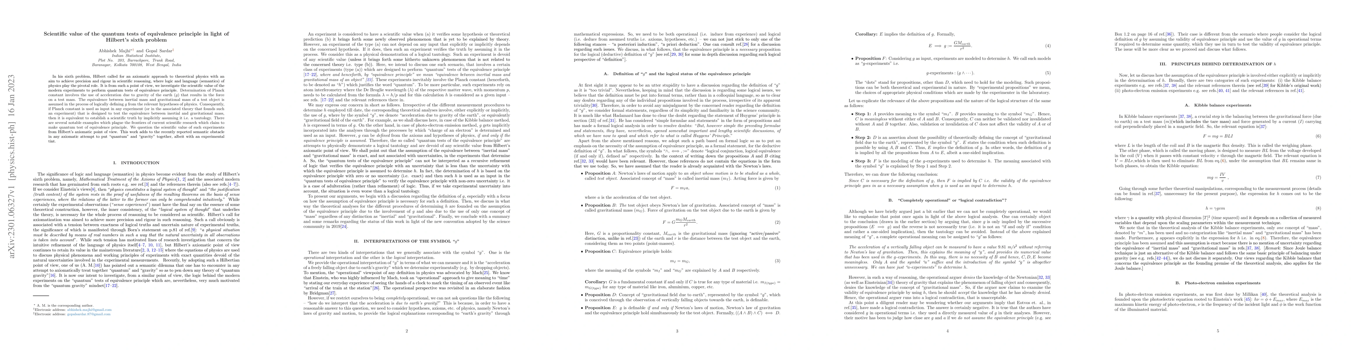 Thumbnail for Scientific value of the quantum tests of equivalence principle in light
  of Hilbert's sixth problem