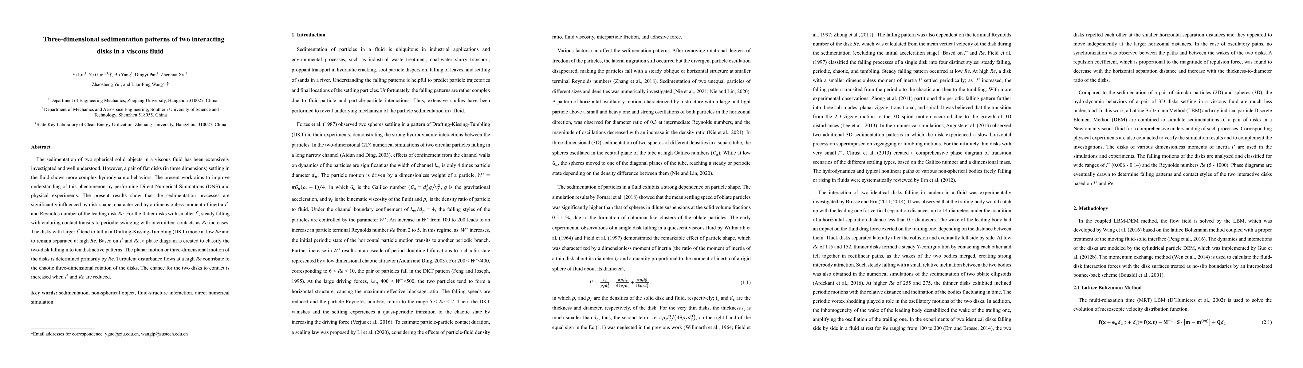 Thumbnail for Three-dimensional sedimentation patterns of two interacting disks in a
  viscous fluid