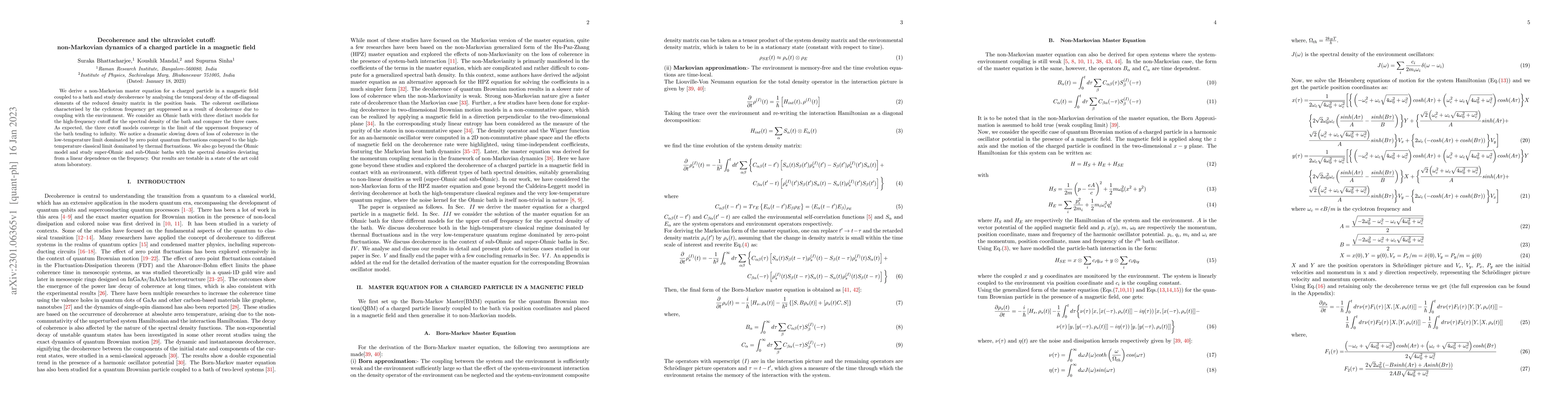 Thumbnail for Decoherence and the ultraviolet cutoff: non-Markovian dynamics of a
  charged particle in a magnetic field