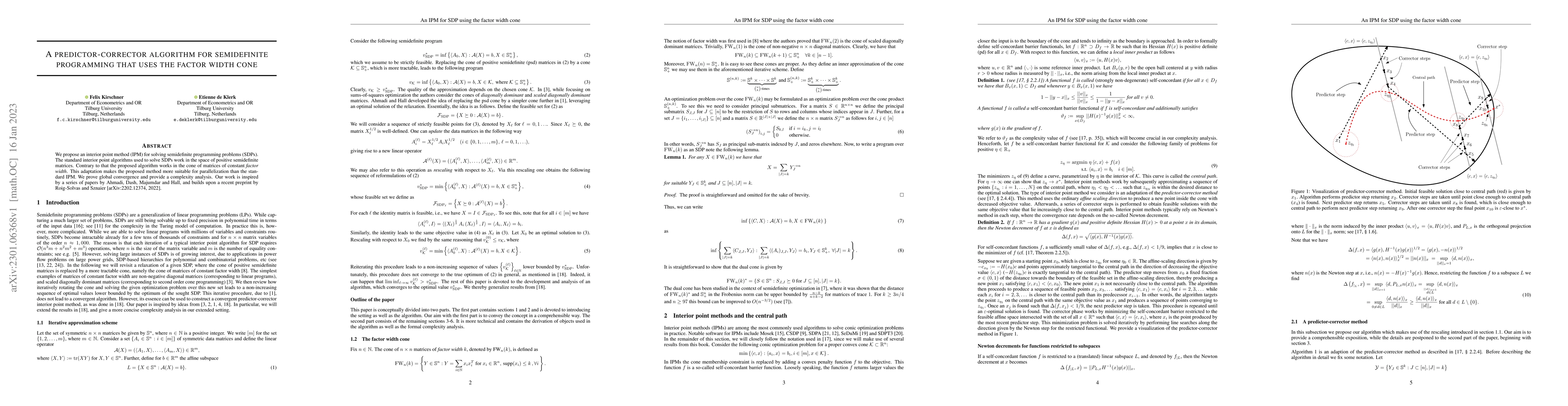 Thumbnail for A predictor-corrector algorithm for semidefinite programming that uses
  the factor width cone