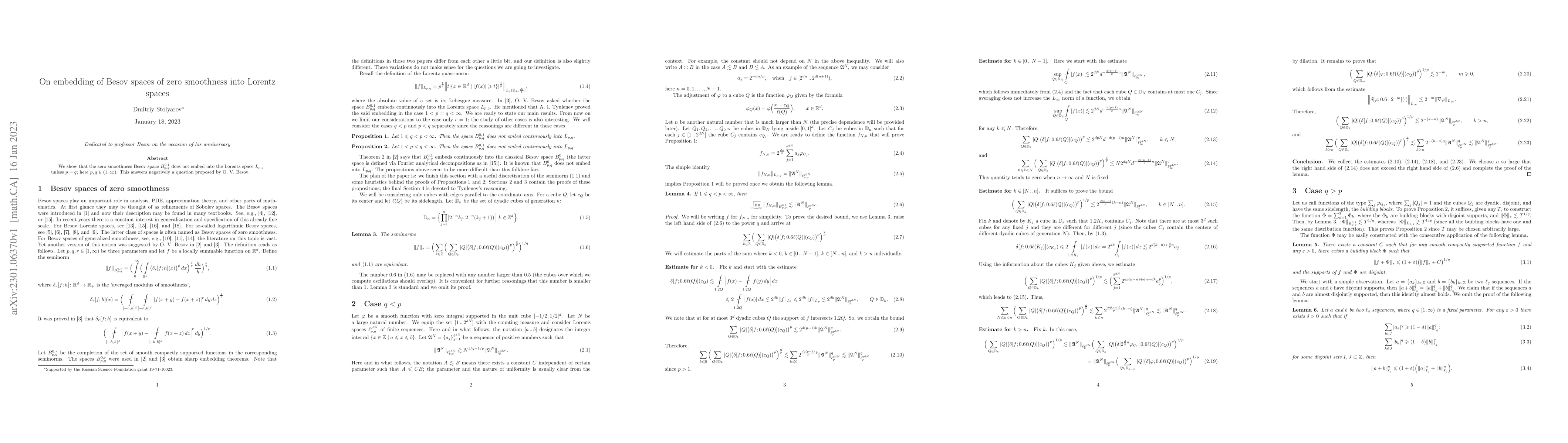Thumbnail for On embedding of Besov spaces of zero smoothness into Lorentz spaces
