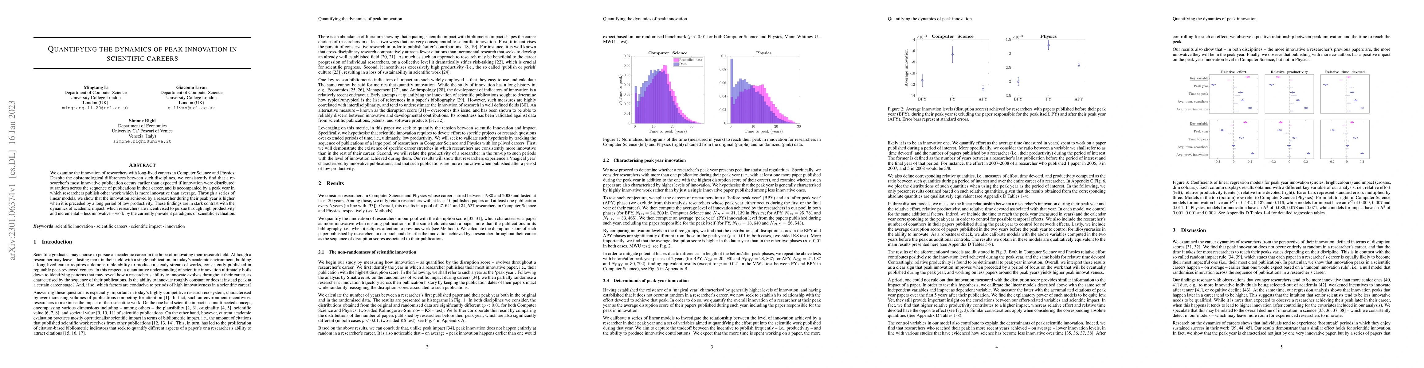 Thumbnail for Quantifying the dynamics of peak innovation in scientific careers