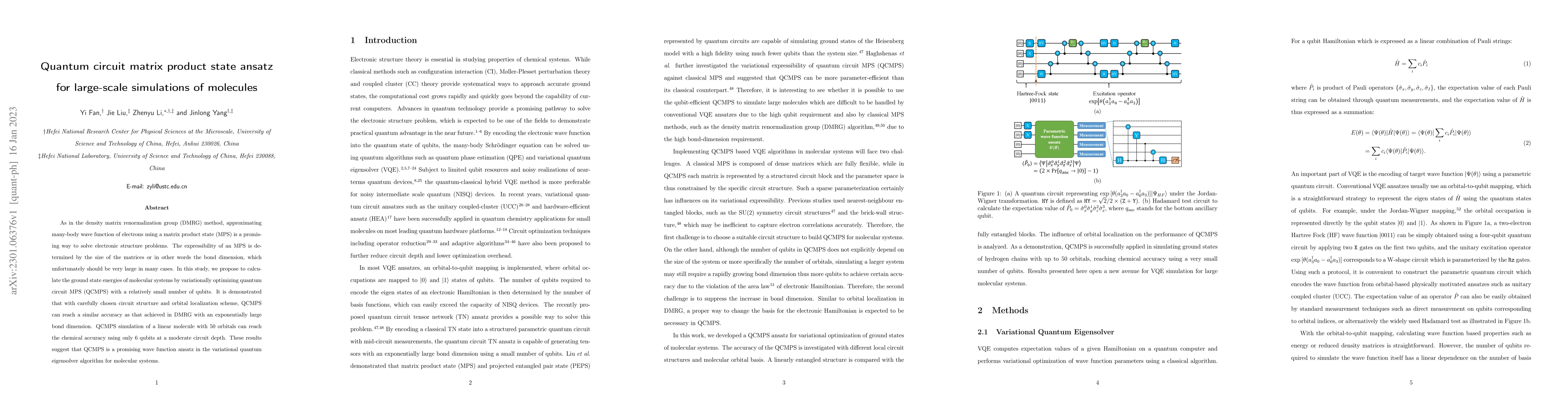 Thumbnail for Quantum circuit matrix product state ansatz for large-scale simulations
  of molecules