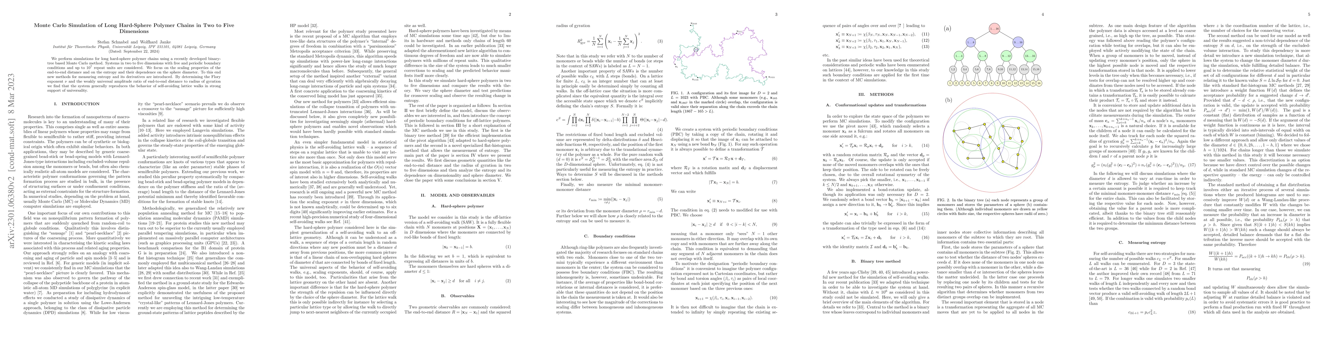 Thumbnail for Monte Carlo Simulation of Long Hard-Sphere Polymer Chains in Two to Five
  Dimensions