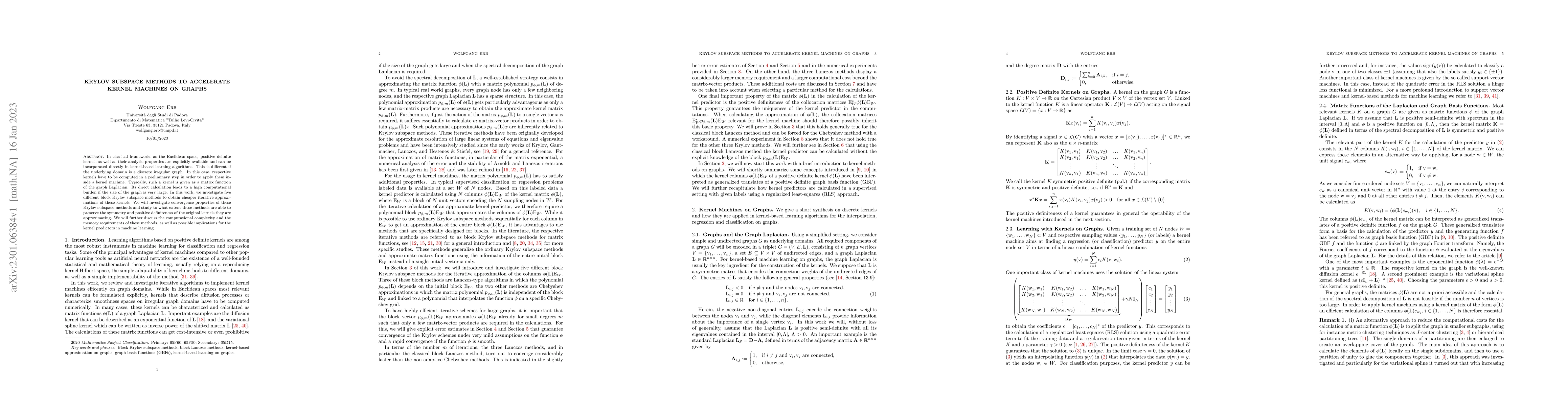 Thumbnail for Krylov subspace methods to accelerate kernel machines on graphs