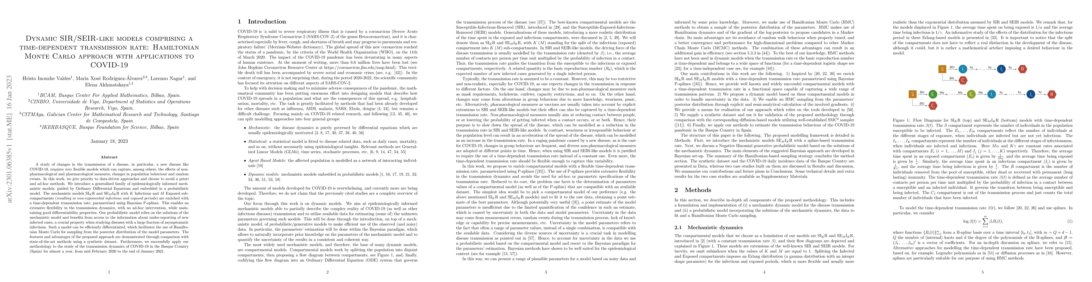 Thumbnail for Dynamic SIR/SEIR-like models comprising a time-dependent transmission
  rate: Hamiltonian Monte Carlo approach with applications to COVID-19
