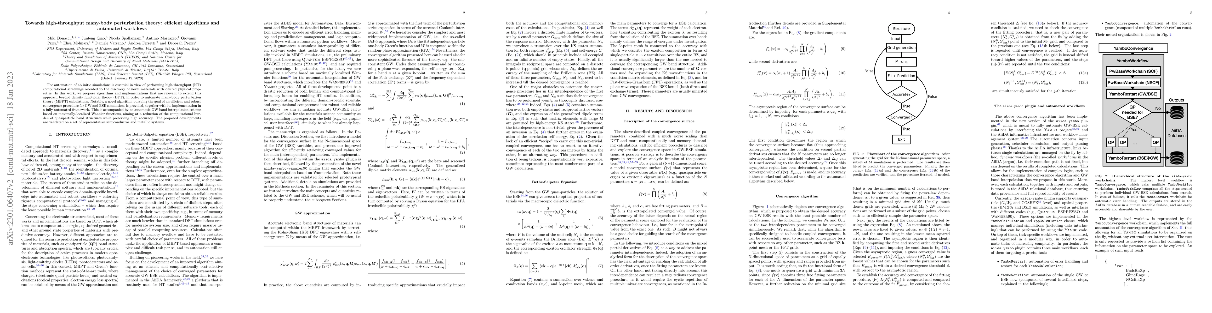 Thumbnail for Towards high-throughput many-body perturbation theory: efficient
  algorithms and automated workflows