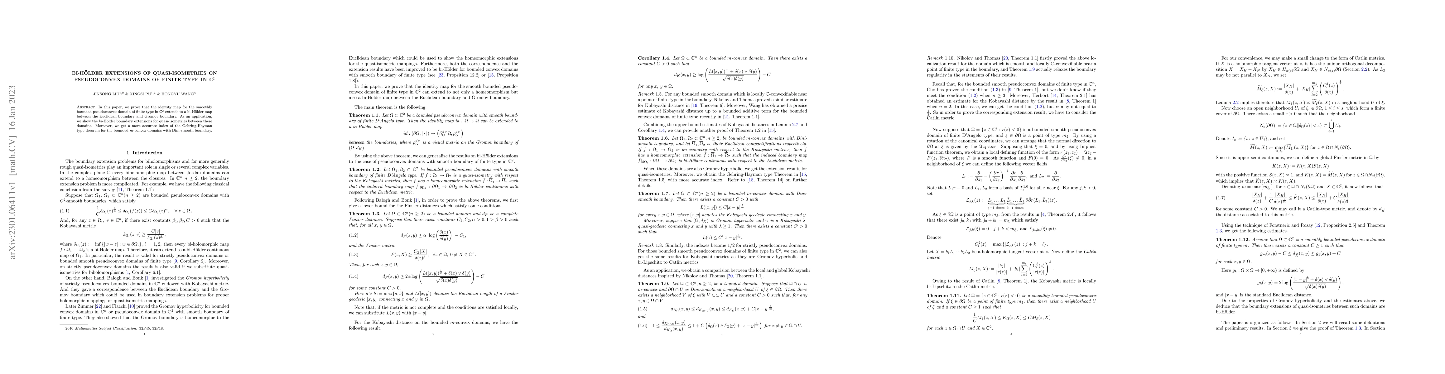 Thumbnail for Bi-H\"{o}lder extensions of quasi-isometries on pseudoconvex domains of
  finite type in $\mathbb{C}^2$