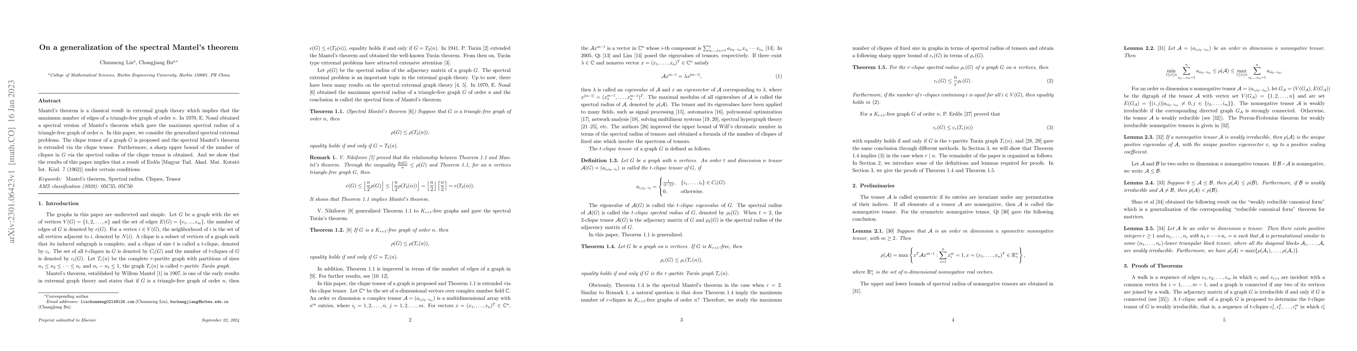 Thumbnail for On a generalization of the spectral Mantel's theorem