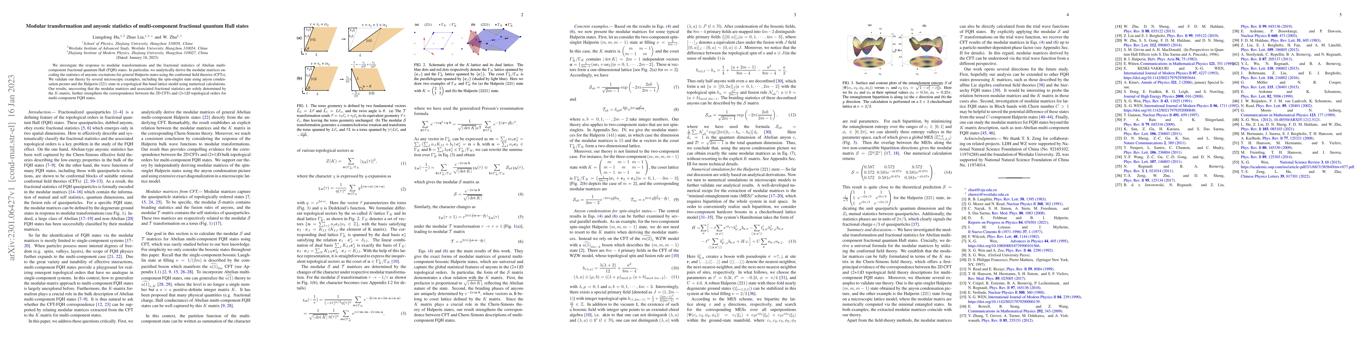 Thumbnail for Modular transformation and anyonic statistics of multi-component
  fractional quantum Hall states