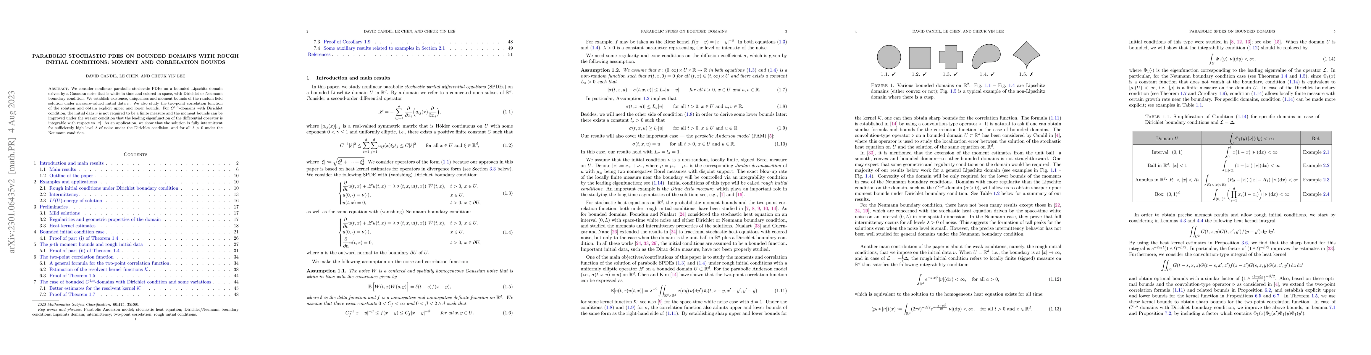 Thumbnail for Parabolic stochastic PDEs on bounded domains with rough initial
  conditions: moment and correlation bounds