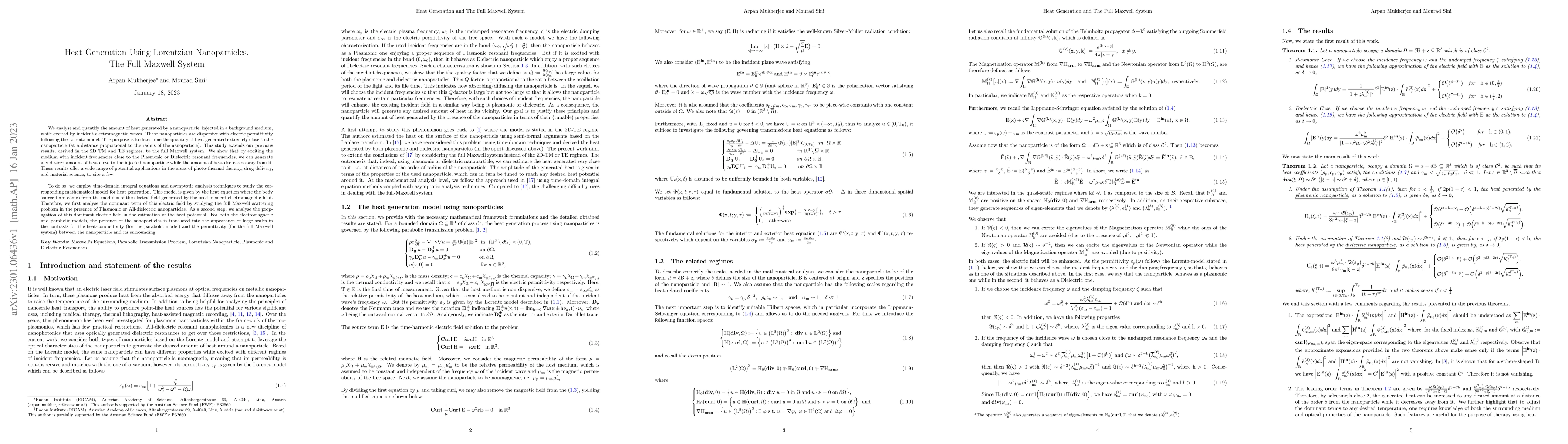 Thumbnail for Heat Generation Using Lorentzian Nanoparticles. The Full Maxwell System