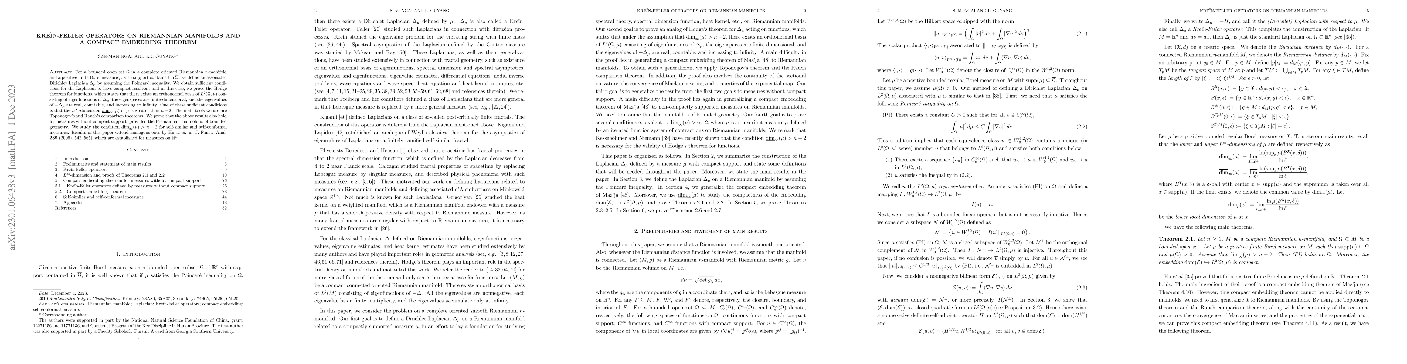 Thumbnail for Krein-Feller operators on Riemannian manifolds and a compact embedding
  theorem