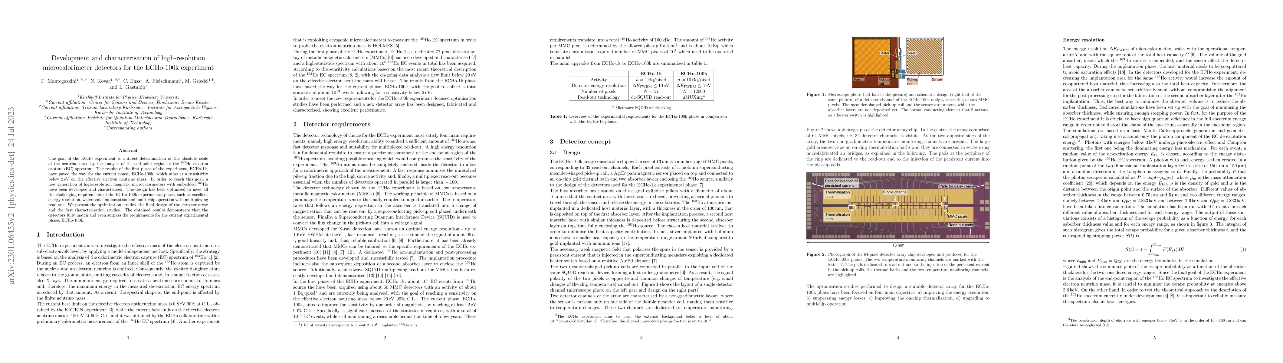 Thumbnail for Development and characterisation of high-resolution microcalorimeter
  detectors for the ECHo-100k experiment