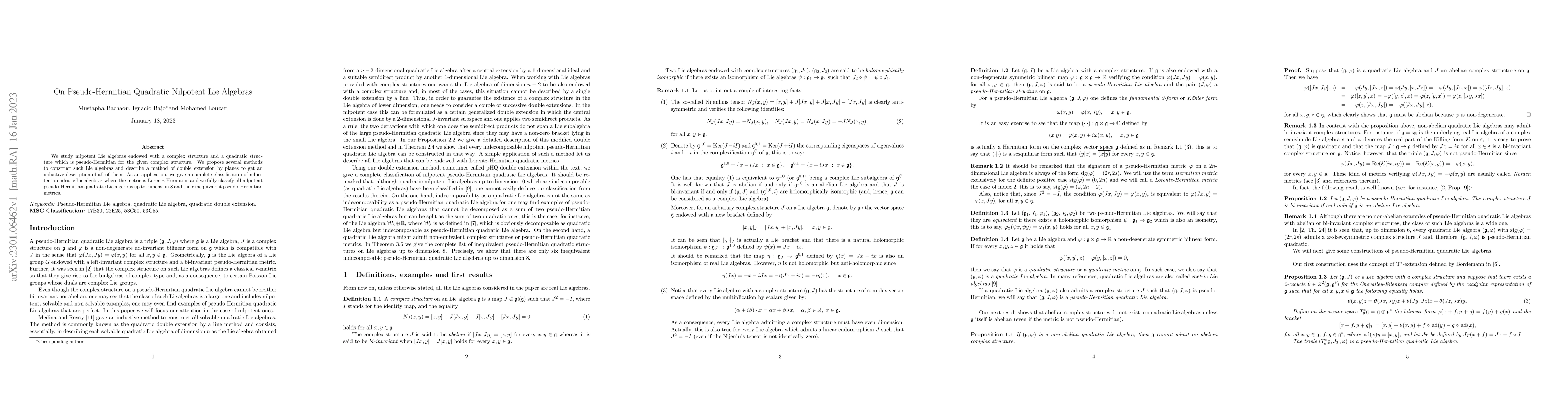 Thumbnail for On pseudo-Hermitian quadratic nilpotent Lie algebras
