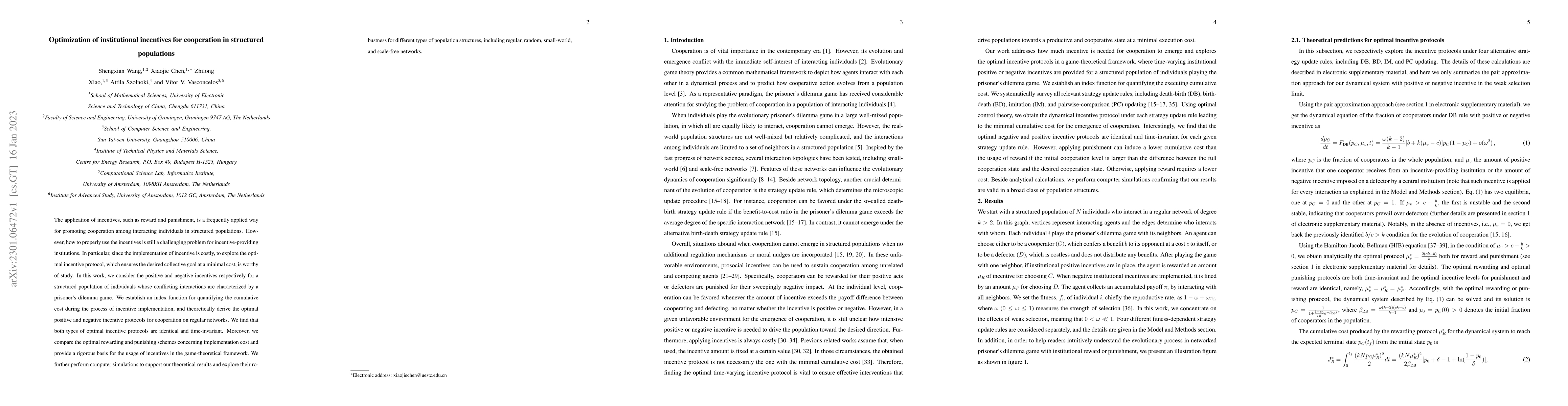 Thumbnail for Optimization of institutional incentives for cooperation in structured
  populations
