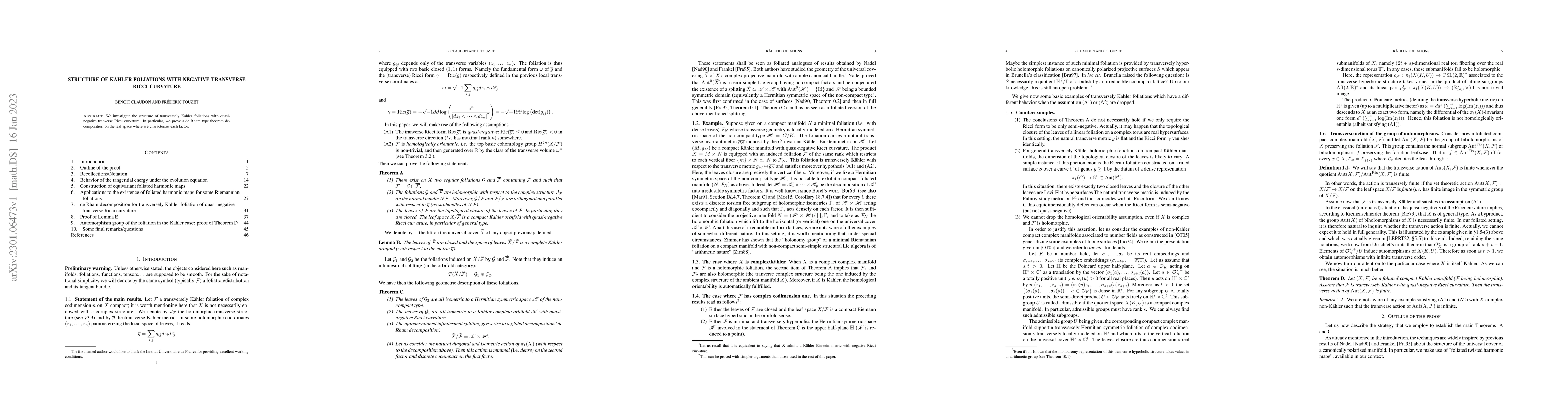 Thumbnail for Structure of K\"ahler foliations with negative transverse Ricci
  curvature