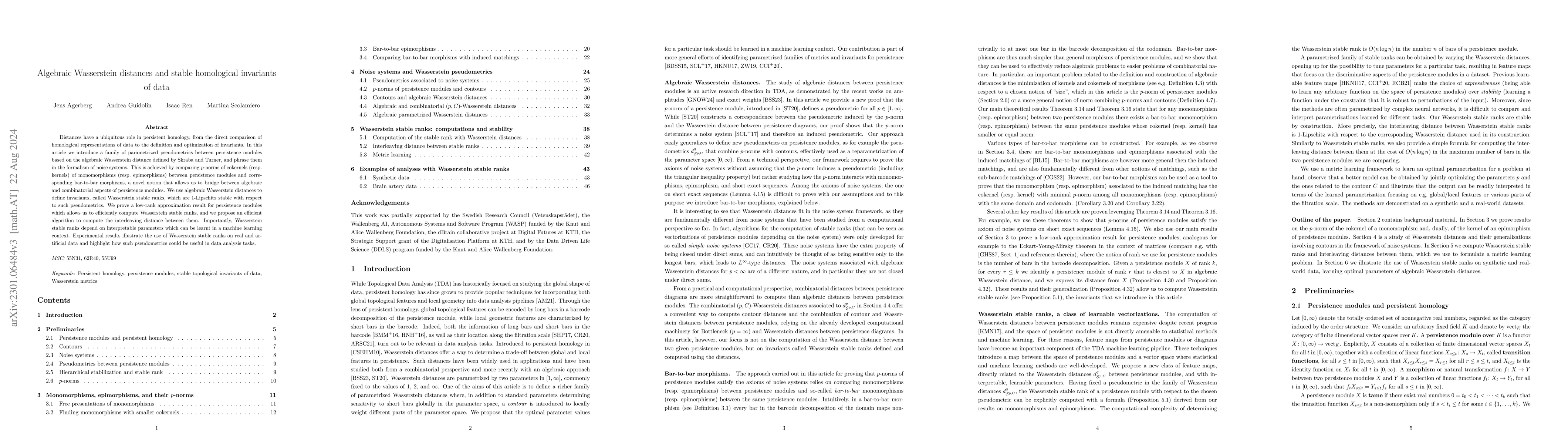 Thumbnail for Algebraic Wasserstein distances and stable homological invariants of
  data